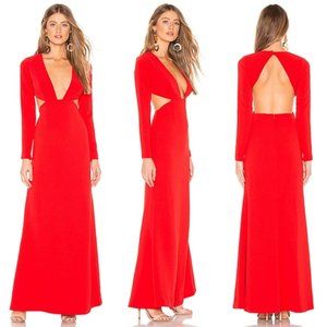 Lovers + Friends Dress Tessa Red Cocktail Long Sleeve Gown Cut Out Backless XS